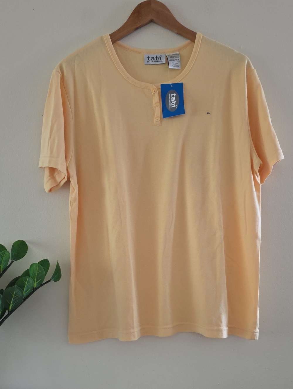 Vintage BNWT Tabi International  Henley Neckline SL Tee - Lemon Zest - XL